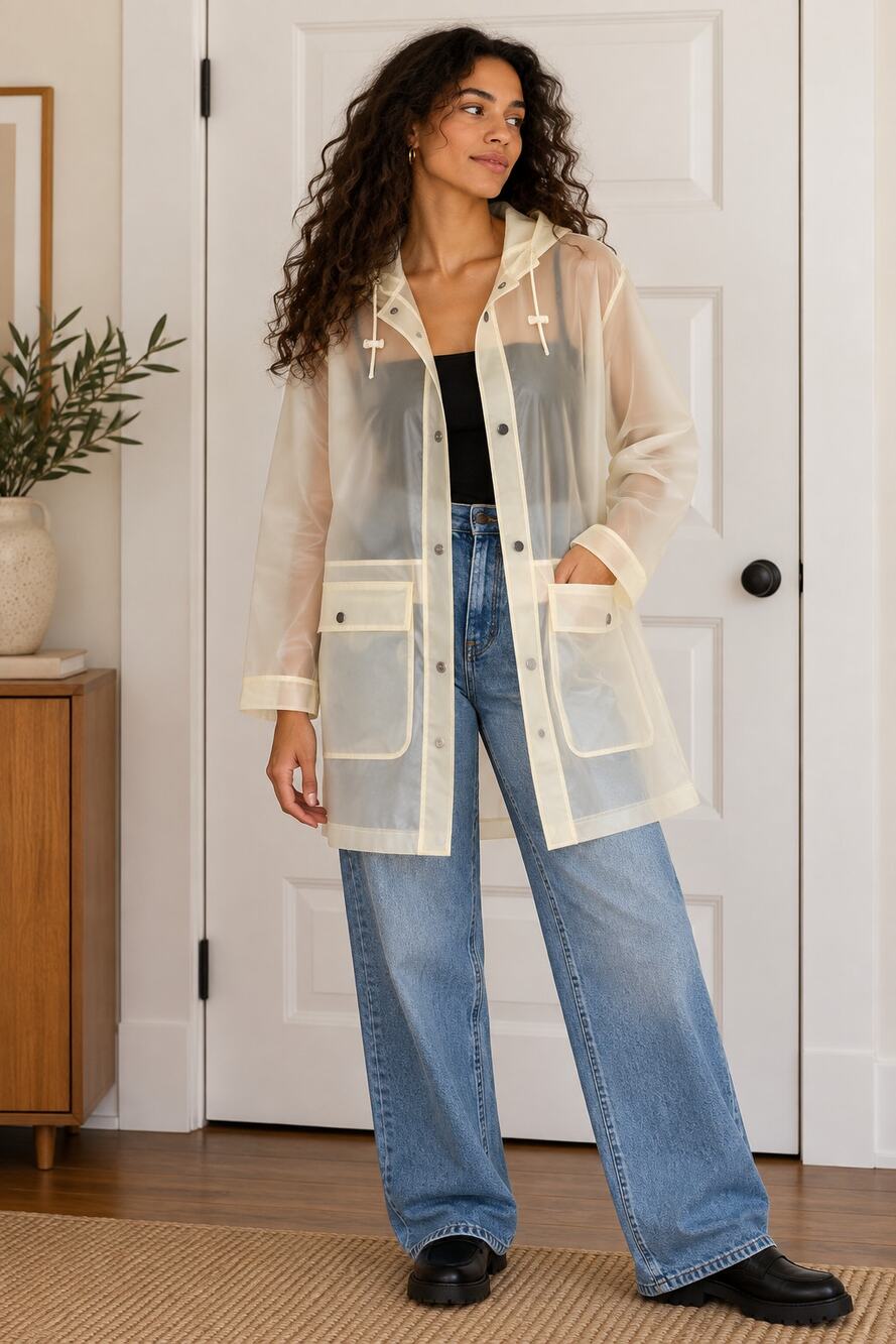 Levi’s Translucent Hooded Raincoat Ivory Clear Snap Front Utility Jacket ✨